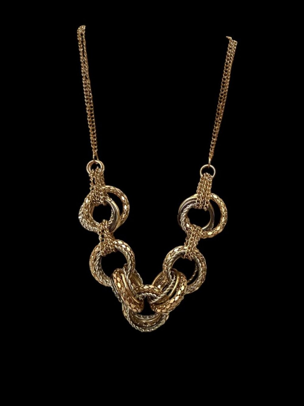 Laura Ashley Tri-Colored Textured Chain Statement Necklace Multi-Circle Design - Picture 6 of 11
